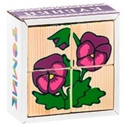 Кубики Сложи рисунок: цветочки 4 дет.