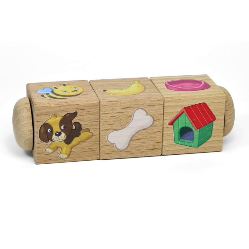 Кубики деревянные на оси Кто где живёт и что ест? 3 кубика 02965